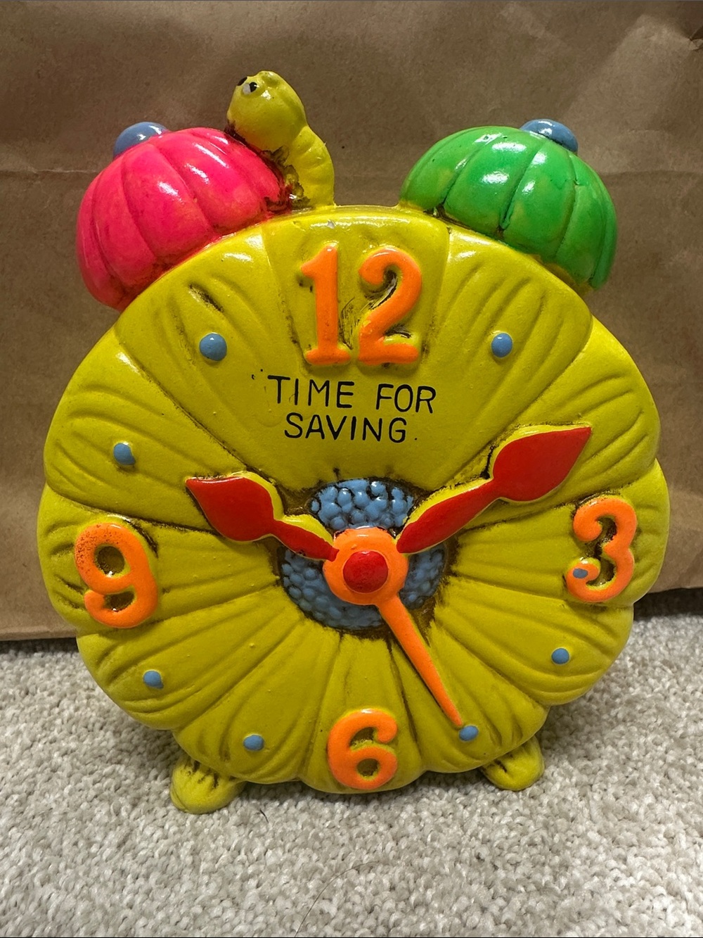 vintage Tilso Japan "Time for Saving" ceramic/chalkware clock bank, hand painted